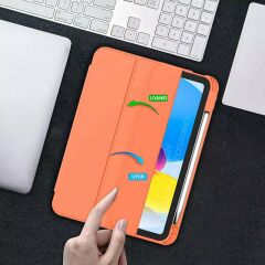 Apple iPad 11.Nesil 11 İnç 2025 Kılıf Premium Kalem Bölmeli Uyku Modlu Kapaklı Smart Case Turuncu