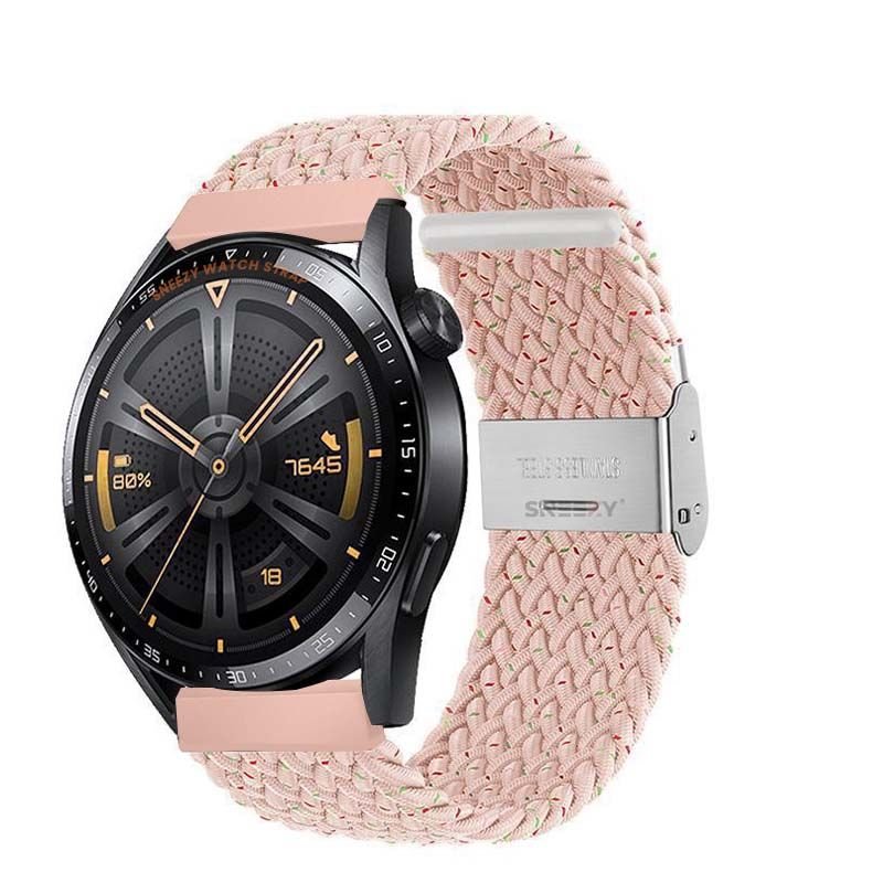 Huawei Watch 3 Elite-Classic 46mm-Watch 3 Pro 22mm Uyumlu Metal Klips Solo Fiberlink Örgü Kordon Pudra - Pudra