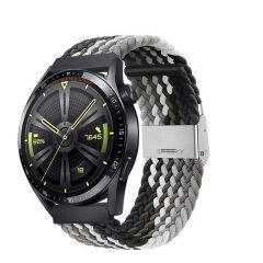 Huawei Watch 3 Elite-Classic 46mm-Watch 3 Pro 22mm Uyumlu Metal Klips Solo Fiberlink Örgü Kordon Siyah Beyaz