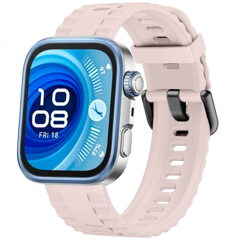 Huawei Watch Fit3 Fit 4 Fit 4 Pro İle Uyumlu GlacierFlex Metal Tokalı Spor Silikon Kordon Pudra