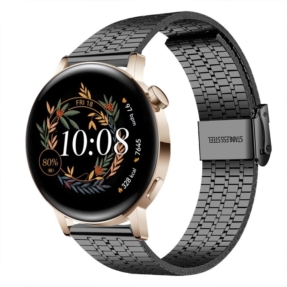 Huawei Watch GT3 42mm Ve GT2 42mm İle Uyumlu Lux Correa Paslanmaz Metal Tokalı Kordon Siyah