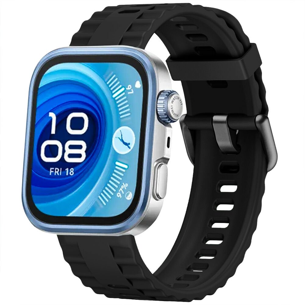 Huawei Watch Fit3 Fit 4 Fit 4 Pro İle Uyumlu GlacierFlex Metal Tokalı Spor Silikon Kordon Siyah