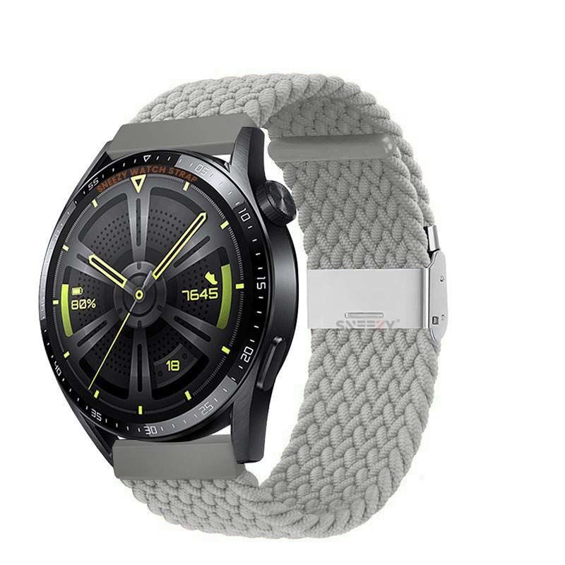 Sneezy Huawei Watch 4 46mm-Watch 4 Pro 22mm Uyumlu Metal Klips Solo Fiberlink Örgü Kordon Gri - Gri