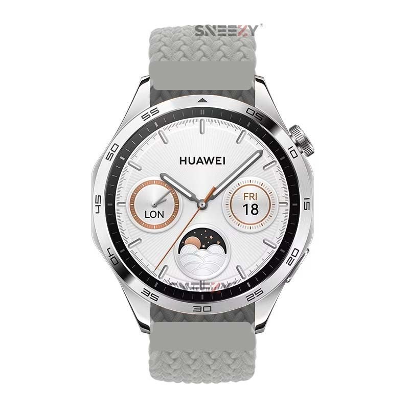 Sneezy Huawei Watch 4 46mm-Watch 4 Pro 22mm Uyumlu Metal Klips Solo Fiberlink Örgü Kordon Gri - Gri
