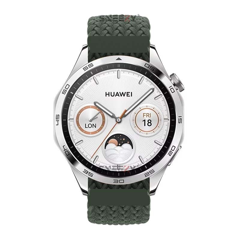 Sneezy Huawei Watch 4 46mm-Watch 4 Pro 22mm Uyumlu Metal Klips Solo Fiberlink Örgü Kordon Haki - Haki