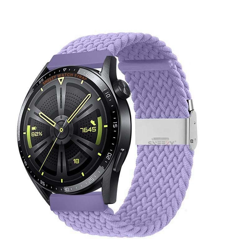Sneezy Huawei Watch 4 46mm-Watch 4 Pro 22mm Uyumlu Metal Klips Solo Fiberlink Örgü Kordon Lila - Lila