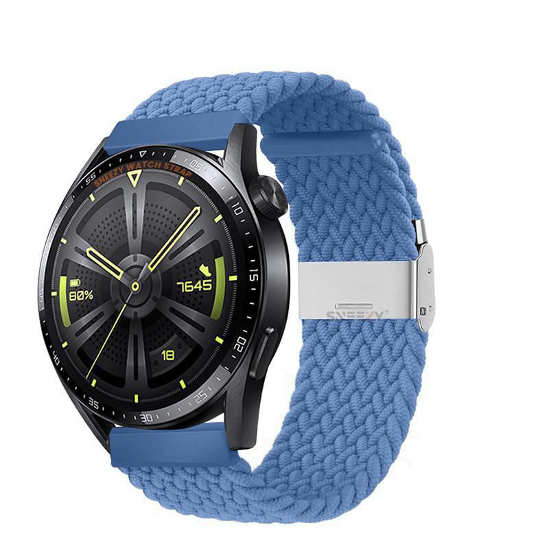 Sneezy Huawei Watch 4 46mm-Watch 4 Pro 22mm Uyumlu Metal Klips Solo Fiberlink Örgü Kordon Mavi Açık - Mavi Açık