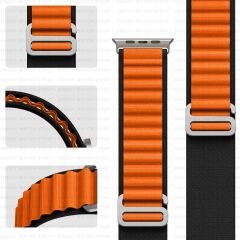 Apple Watch 38mm 40mm 41mm Seri 1 2 3 4 5 6 7 8 Se Uyumlu Frost Alpine Loop Kordon Siyah-Turuncu