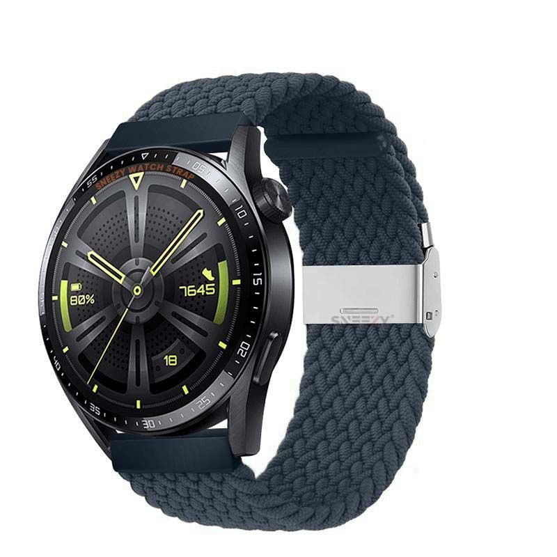 Sneezy Huawei Watch 4 46mm-Watch 4 Pro 22mm Uyumlu Metal Klips Solo Fiberlink Örgü Kordon Mavi Koyu - Mavi Koyu