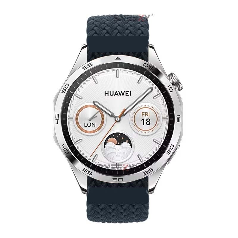 Sneezy Huawei Watch 4 46mm-Watch 4 Pro 22mm Uyumlu Metal Klips Solo Fiberlink Örgü Kordon Mavi Koyu - Mavi Koyu