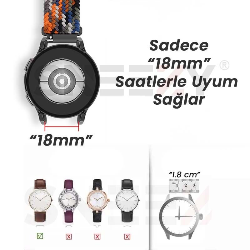 Sneezy Huawei Watch GT 4 41mm İle Uyumlu 18mm FiberLink Manyetik Tokalı Örgü Kordon Siyah - Turuncu