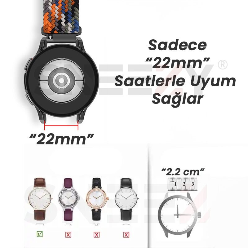 Sneezy Huawei Watch 4 46mm-Watch 4 Pro 22mm Uyumlu Metal Klips Solo Fiberlink Örgü Kordon Mürdüm - Mürdüm