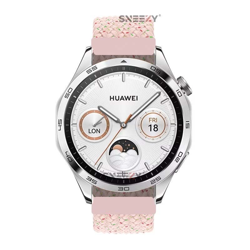 Sneezy Huawei Watch 4 46mm-Watch 4 Pro 22mm Uyumlu Metal Klips Solo Fiberlink Örgü Kordon Pudra - Pudra