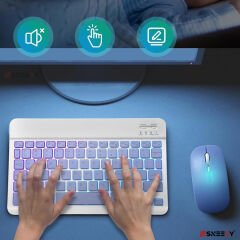 Lenovo Tab P11 tüm seri RGB Işıklı Bluetooth & Wireless Türkçe Klavye Mouse Seti Lavanta - Lavanta