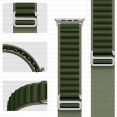 Apple Watch 42mm 44mm 45mm Seri 1 2 3 4 5 6 7 8 Se Uyumlu Frost Alpine Loop Kordon Haki