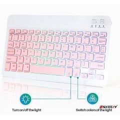 Lenovo Tab P12 tüm seri RGB Işıklı Bluetooth & Wireless Türkçe Klavye Mouse Seti Pembe - Pembe