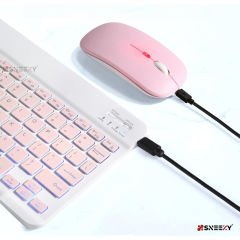 Lenovo Tab P12 tüm seri RGB Işıklı Bluetooth & Wireless Türkçe Klavye Mouse Seti Pembe - Pembe