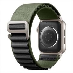 Apple Watch 42mm 44mm 45mm Seri 1 2 3 4 5 6 7 8 Se Uyumlu Frost Alpine Loop Kordon Haki-Siyah