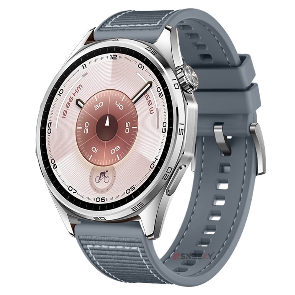 Sneezy Huawei Watch GT6 46mm İle Uyumlu Metal Tokalı Dikiş Desenli Dokuma Silikon Kordon