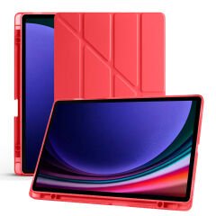 Samsung Tab S6 Lite P610 10.4 İnç Katlanabilir Kalemlikli Standlı Akıllı Kılıf Kırmızı - Kırmızı