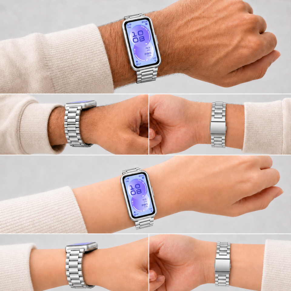 Huawei Band 11 / 11 Pro Uyumlu Kordon Paslanmaz Döküm Çelik Metal Baklalı Kordon