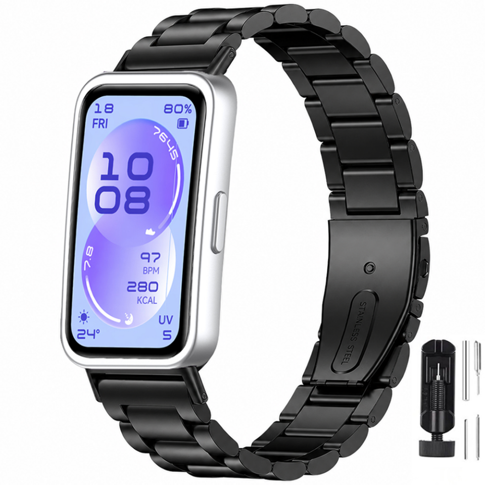 Huawei Band 11 / 11 Pro Uyumlu Kordon Paslanmaz Döküm Çelik Metal Baklalı Kordon