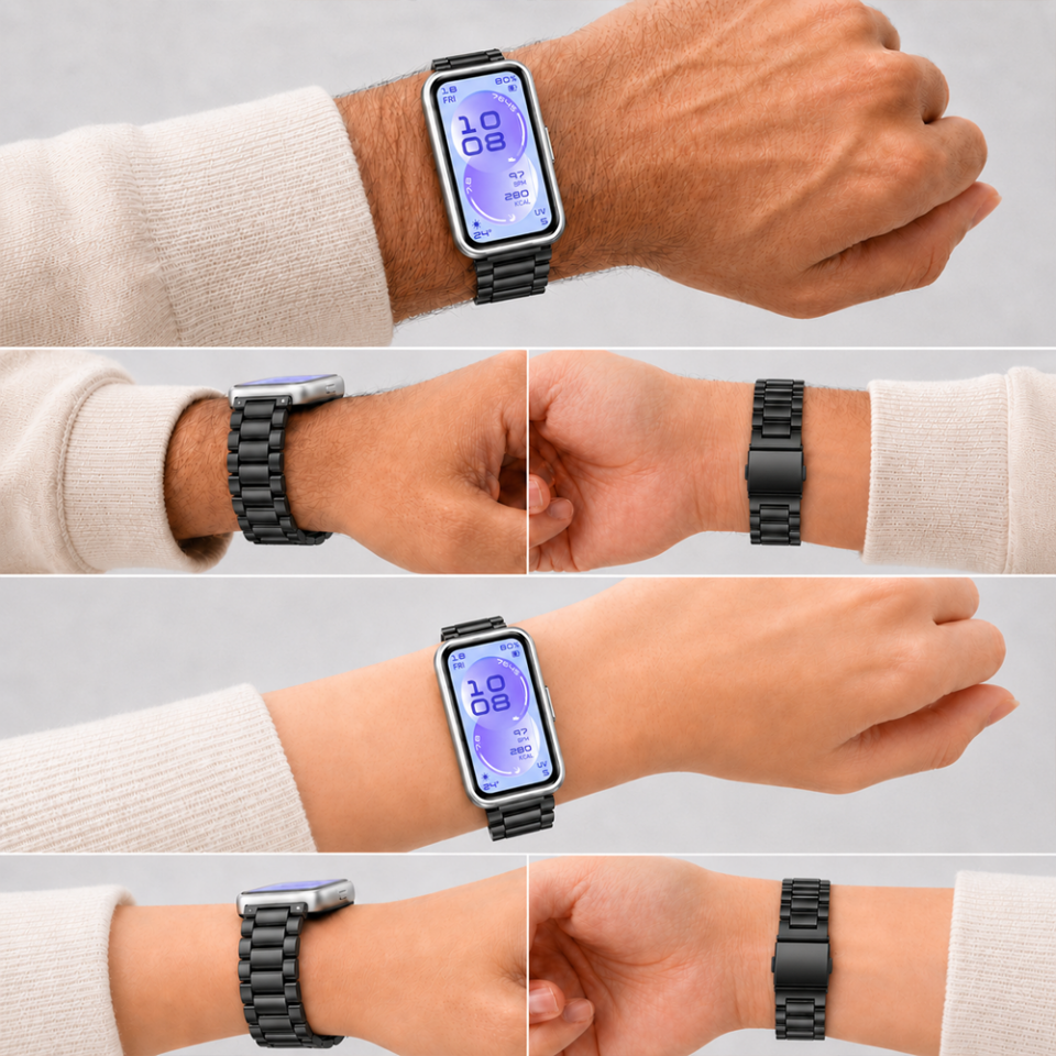 Huawei Band 11 / 11 Pro Uyumlu Kordon Paslanmaz Döküm Çelik Metal Baklalı Kordon
