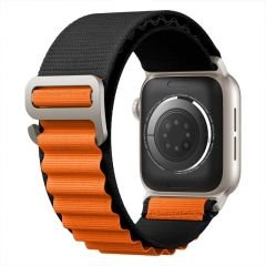 Apple Watch 42mm 44mm 45mm Seri 1 2 3 4 5 6 7 8 Se Uyumlu Frost Alpine Loop Kordon Siyah-Turuncu
