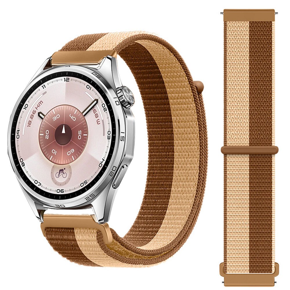Huawei Watch GT6 46mm İle Uyumlu Ayarlanabilir Cırt Cırtlı Yumuşak Spor Kumaş Örgü Kordon Kahverengi