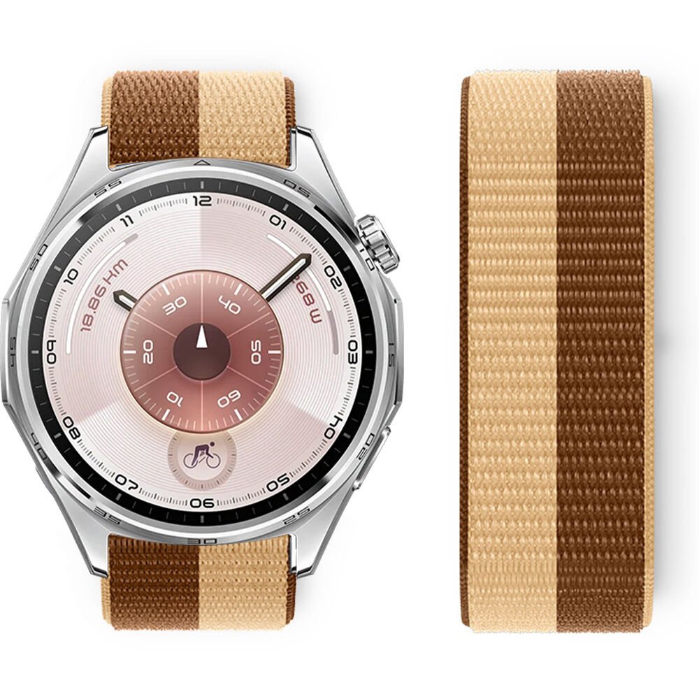 Huawei Watch GT6 46mm İle Uyumlu Ayarlanabilir Cırt Cırtlı Yumuşak Spor Kumaş Örgü Kordon Kahverengi
