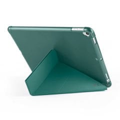 Apple iPad 9.Nesil 10.2 İnç 2021 Uyumlu Üçgen Katlanabilir Kalemlikli Standlı Akıllı Kılıf Haki - Haki