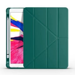 Apple iPad 9.Nesil 10.2 İnç 2021 Uyumlu Üçgen Katlanabilir Kalemlikli Standlı Akıllı Kılıf Haki - Haki