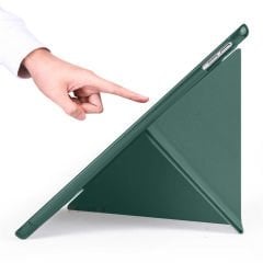 Apple iPad 9.Nesil 10.2 İnç 2021 Uyumlu Üçgen Katlanabilir Kalemlikli Standlı Akıllı Kılıf Haki - Haki