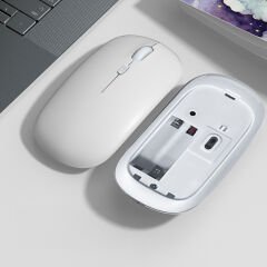 Tüm Lenovo Tablet İle Uyumlu Pilli Sessiz Mouse Bluetooth Kablosuz Mouse Fare Beyaz