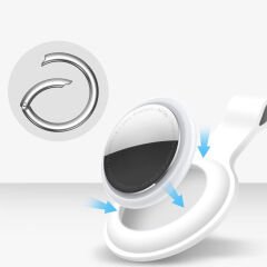 Apple AirTag Uyumlu Silikon Koruyucu Anahtarlık Arkası Kapalı Düşmez Yıkanabilir Beyaz