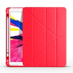 Apple iPad 9.Nesil 10.2 İnç 2021 Uyumlu Üçgen Katlanabilir Kalemlikli Standlı Akıllı Kılıf Kırmızı - Kırmızı