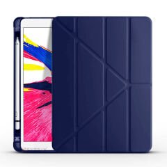 Apple iPad 9.Nesil 10.2 İnç 2021 Uyumlu Üçgen Katlanabilir Kalemlikli Standlı Akıllı Kılıf Lacivert - Lacivert