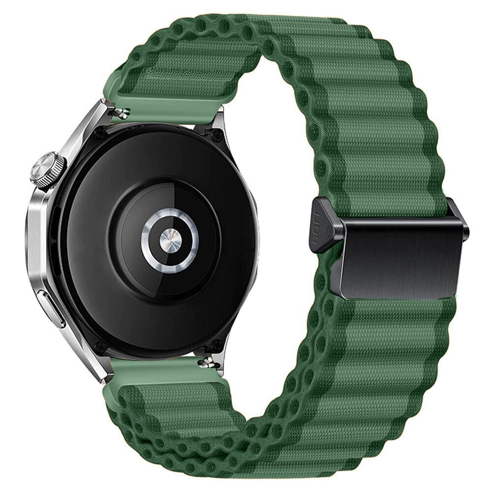 Sneezy Huawei Watch GT6 46mm İle Uyumlu AirFlow Dalgalı Naylon Spor Kordon Metal Tokalı Haki