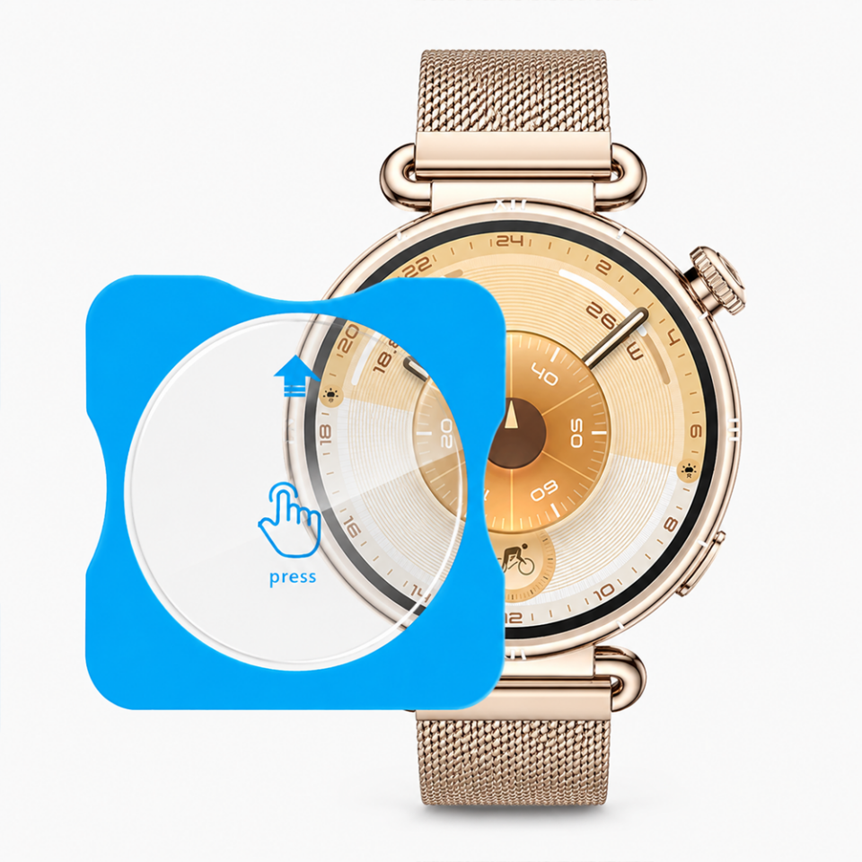 Huawei Watch GT6 41mm Uyumlu Kolay Takılabilir Takma Aparatlı Temperli Cam Ekran Koruyucu