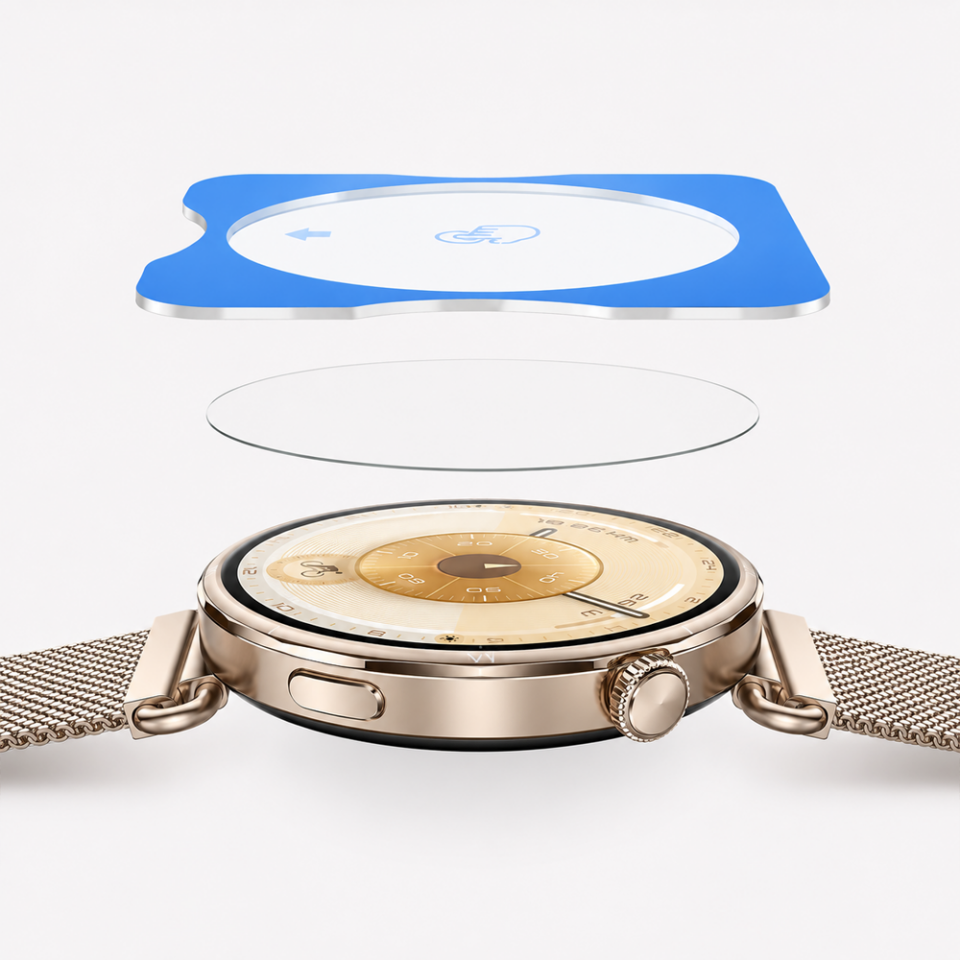 Huawei Watch GT6 41mm Uyumlu Kolay Takılabilir Takma Aparatlı Temperli Cam Ekran Koruyucu