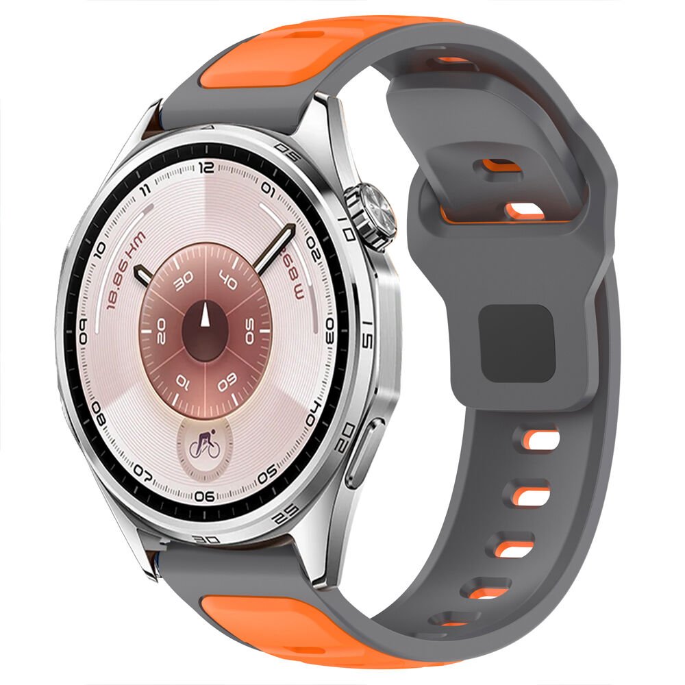 Huawei Watch GT6 46mm İle Uyumlu Çift Renkli Spor Silikon Kordon Nefes Alabilir Konforlu Gri