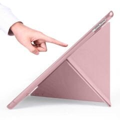 Apple iPad 9.Nesil 10.2 İnç 2021 Uyumlu Üçgen Katlanabilir Kalemlikli Standlı Akıllı Kılıf Pembe - Pembe