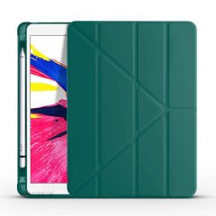 Apple iPad 8.Nesil 10.2 İnç 2020 Uyumlu Üçgen Katlanabilir Kalemlikli Standlı Akıllı Kılıf Haki - Haki