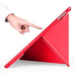 Apple iPad 8.Nesil 10.2 İnç 2020 Uyumlu Üçgen Katlanabilir Kalemlikli Standlı Akıllı Kılıf Kırmızı - Kırmızı