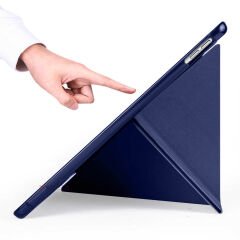 Apple iPad 8.Nesil 10.2 İnç 2020 Uyumlu Üçgen Katlanabilir Kalemlikli Standlı Akıllı Kılıf Lacivert - Lacivert