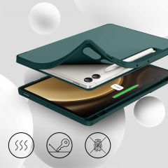 Samsung Galaxy Tab S9 Fe Plus X610 12.4 İnç Kılıf Premium Silikon Kalem Bölmeli Smart Case Haki