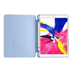 Apple iPad 8.Nesil 10.2 İnç 2020 Uyumlu Üçgen Katlanabilir Kalemlikli Standlı Akıllı Kılıf Mavi - Mavi
