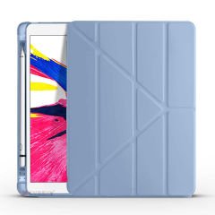 Apple iPad 8.Nesil 10.2 İnç 2020 Uyumlu Üçgen Katlanabilir Kalemlikli Standlı Akıllı Kılıf Mavi - Mavi