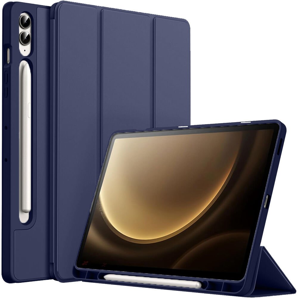 Samsung Galaxy Tab S9 Fe Plus X610 12.4 İnç Kılıf Premium Silikon Kalem Bölmeli Smart Case Lacivert