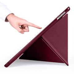 Apple iPad 8.Nesil 10.2 İnç 2020 Uyumlu Üçgen Katlanabilir Kalemlikli Standlı Akıllı Kılıf Mürdüm - Mürdüm